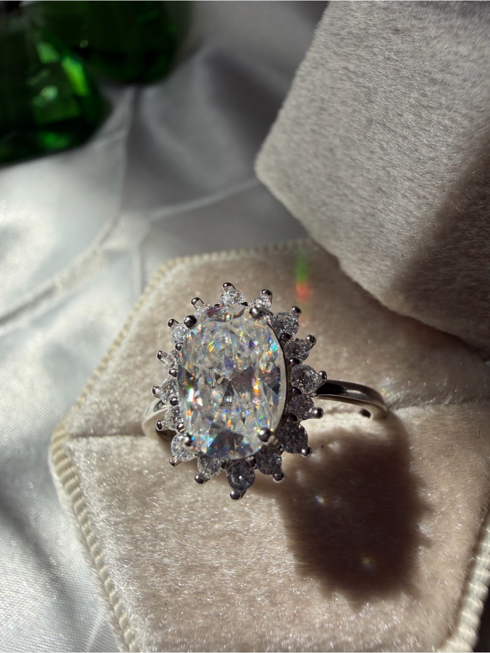 Sunflower 2 CT Oval Moissanite Halo Ring | Size 6.5 | 925 Sterling Silver | NEW
